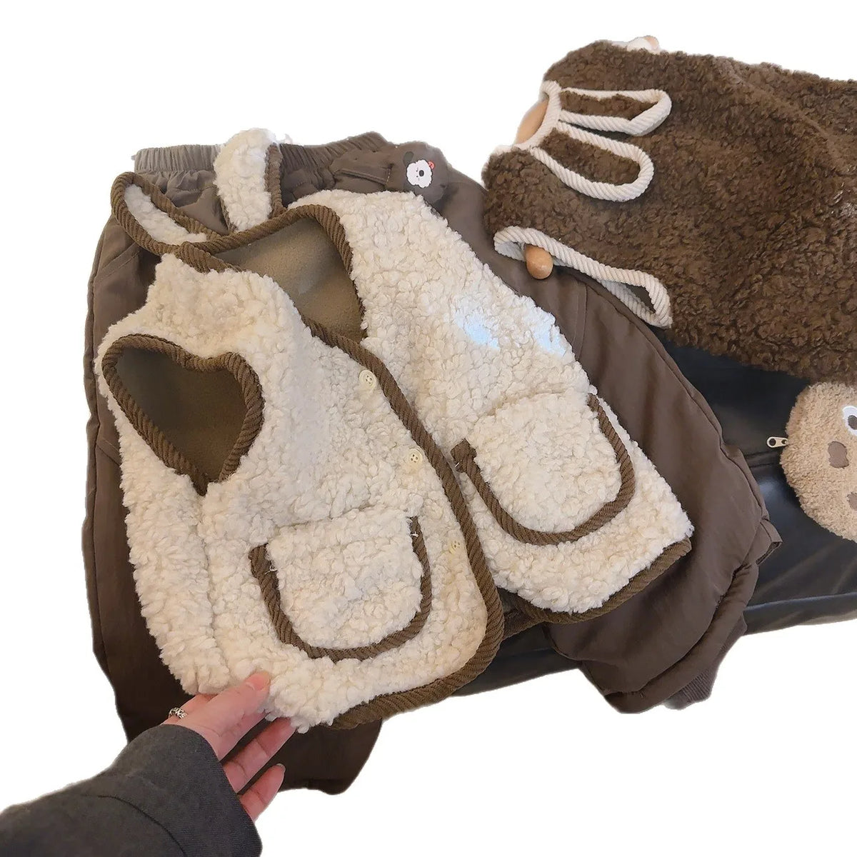 Autumn Winter Baby Lamb Wool Warm Waistcoat Girls Bunny Ears Plush Vest