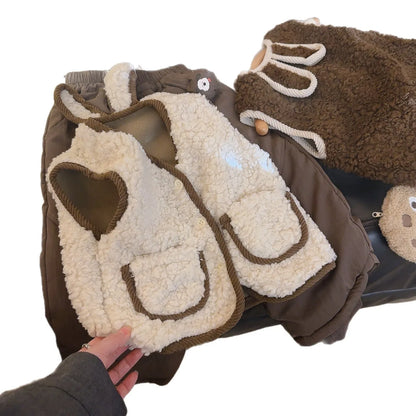 Autumn Winter Baby Lamb Wool Warm Waistcoat Girls Bunny Ears Plush Vest