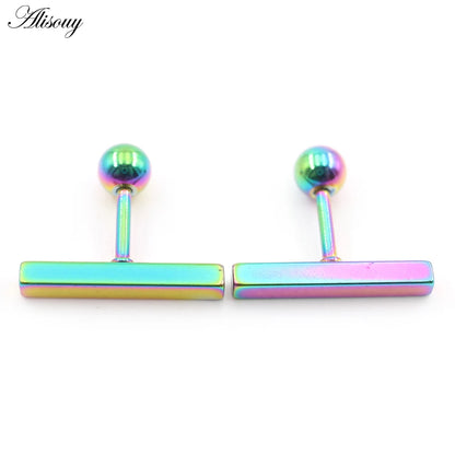Bar Ball Geometric Long Square Ear Stud Earring