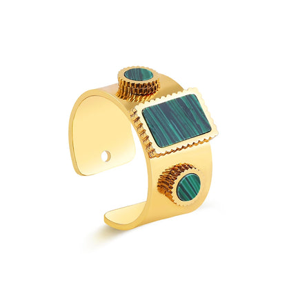 Creative Gold Plated Stainless Steel Simple Geometric Round Natural Stone Ring