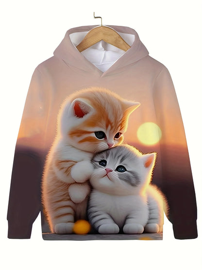 Long Sleeve Cute Cat Print Casual Kid Summer Autumn Hoodies