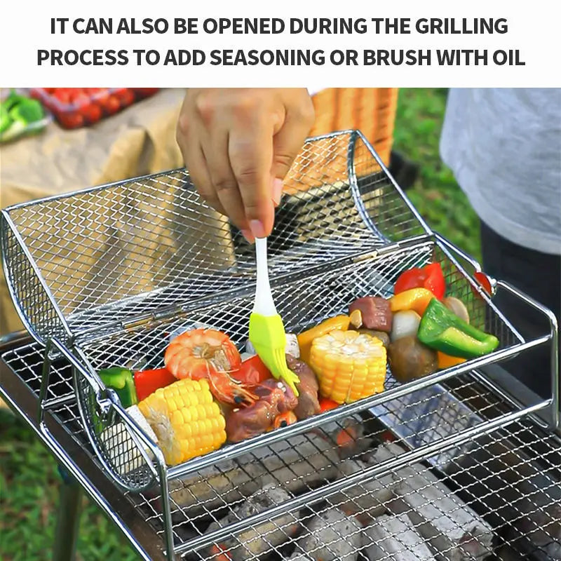 Stainless Steel Rolling BBQ Grill Mesh Basket Grill Rotisserie