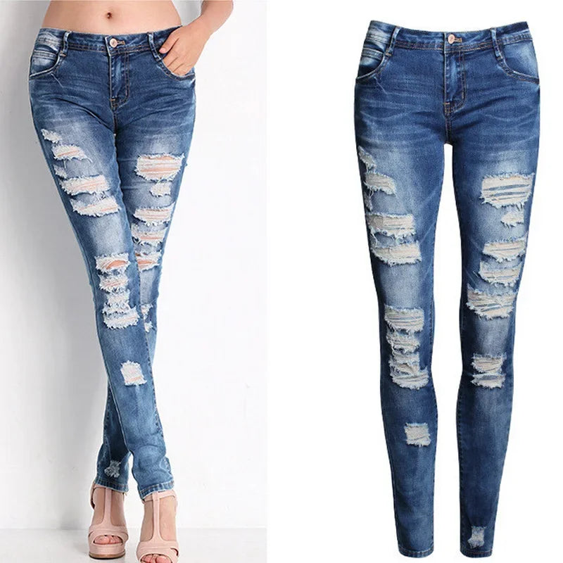 High Waist Ripped Skinny Slim Jeans