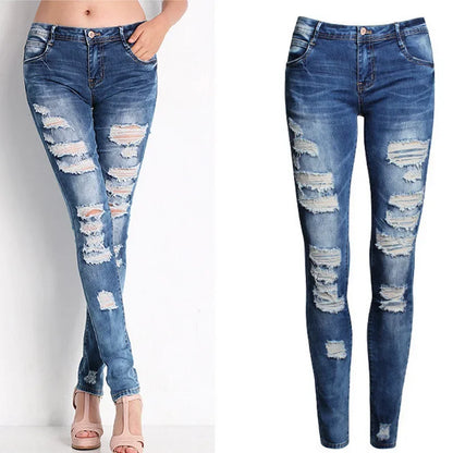 High Waist Ripped Skinny Slim Jeans