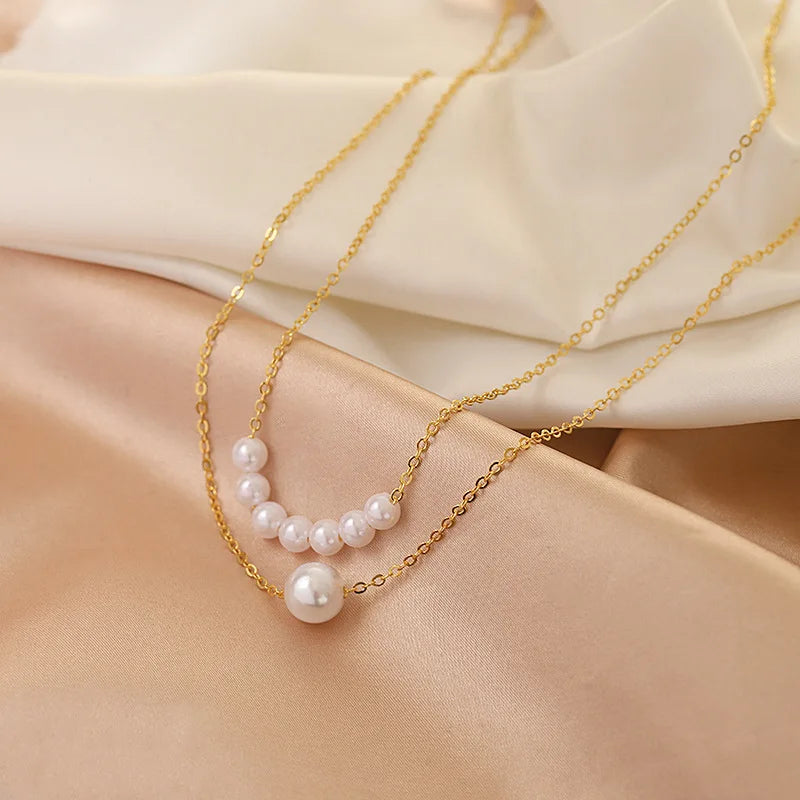 Elegant Irregular Pearl Multi-layer Pendant Choker Necklace