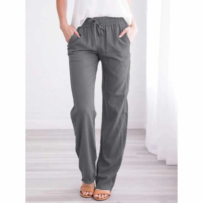 Cotton Linen Drawstring Baggy Straight Leg Pants