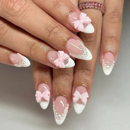 24pcs French Fake Nails Finished Almond Nails Sets