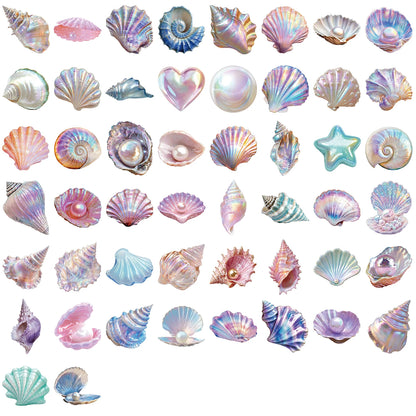 50pcs Cartoon Shell Graffiti PET Stickers Conch Pearl DIY Decorative
