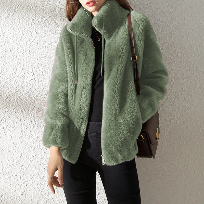 Faux Fur Coats Zipper Cardigan Plush Thick Warm Oversized Overcoat