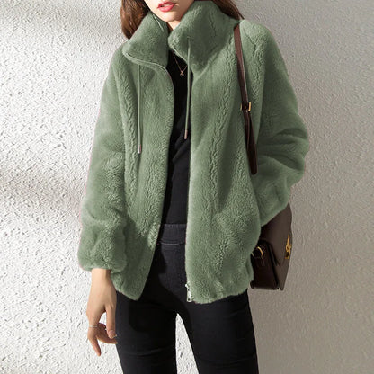 Faux Fur Coats Zipper Cardigan Plush Thick Warm Oversized Overcoat