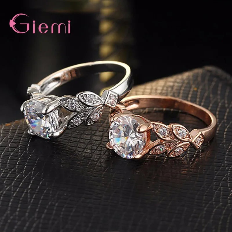 925 Sterling Silver Vine Leaf Cubic Zircon Ring