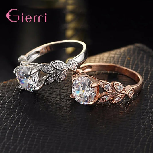 925 Sterling Silver Vine Leaf Cubic Zircon Ring