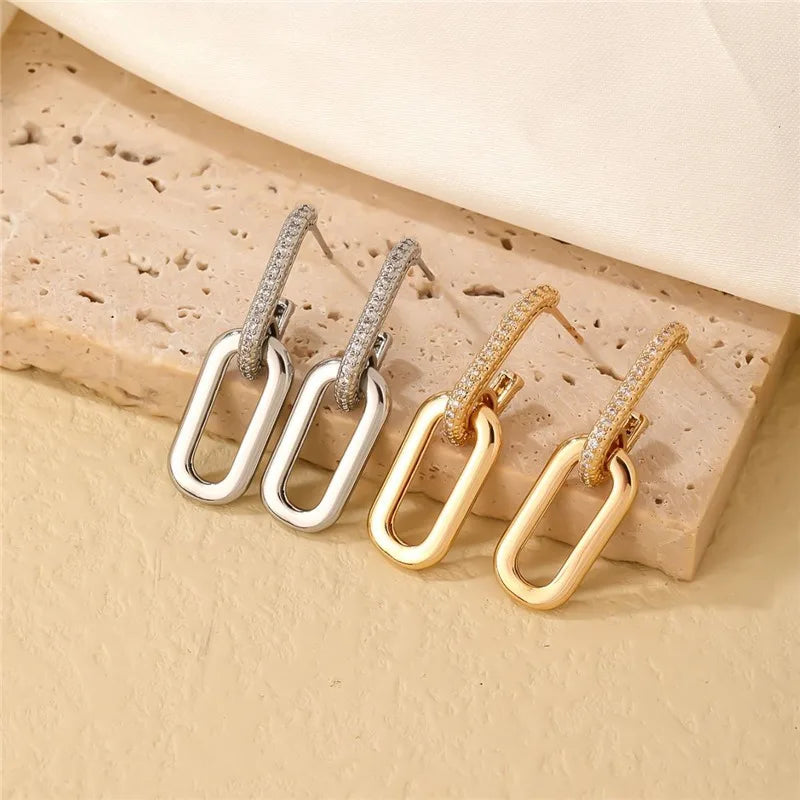 Double Loop Gold Color Geometric Earrings