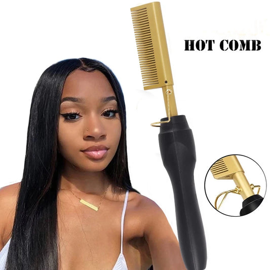 Electric Hot Heating Comb Hair Straightener Curler
