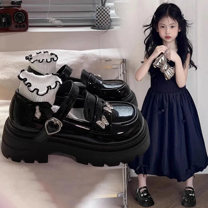 Leather Soft PU Bright Skin Flats with Metal Butterfly Princess Shoes