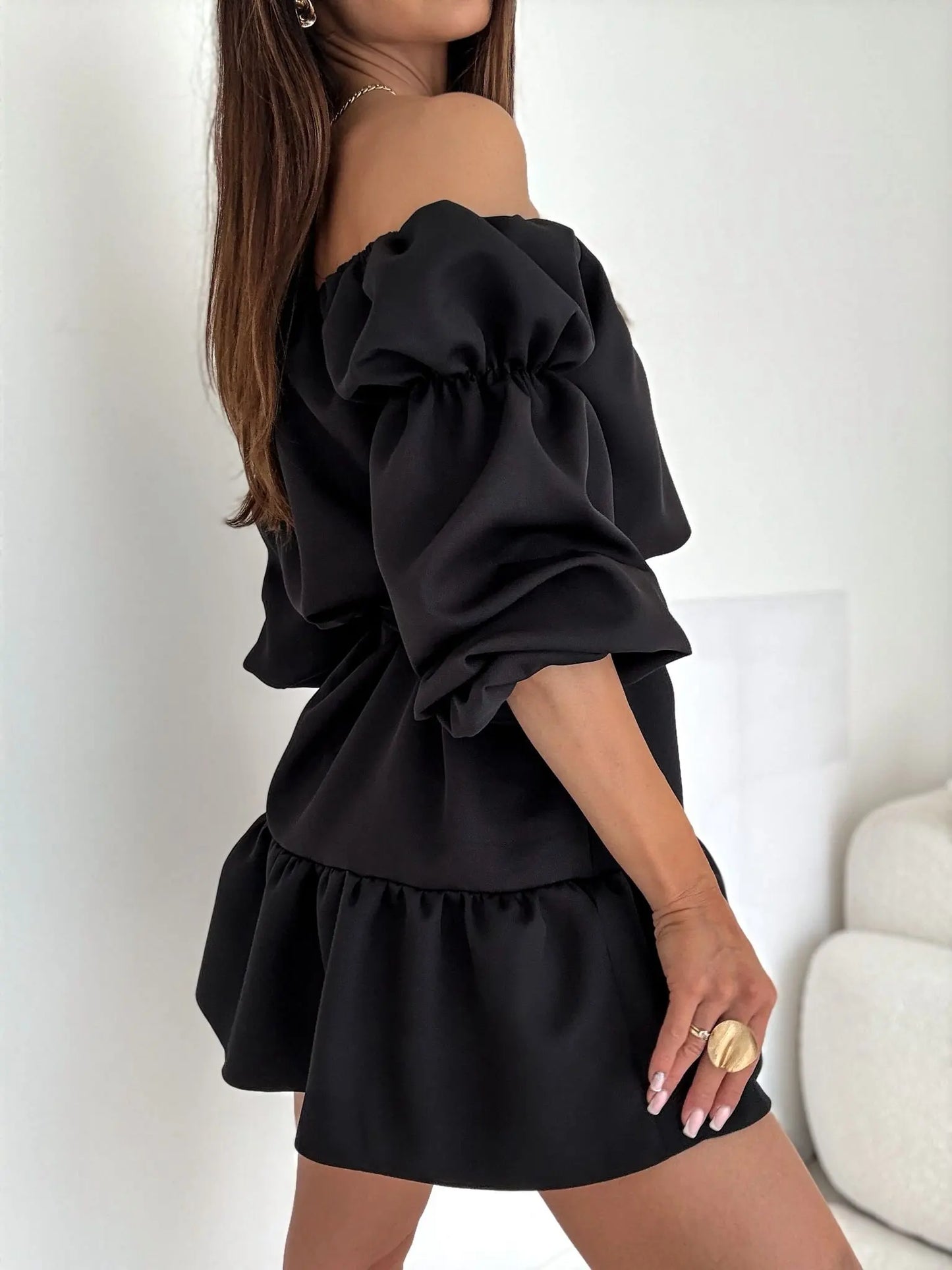 Off Shoulder Puff Sleeve Mini Dress