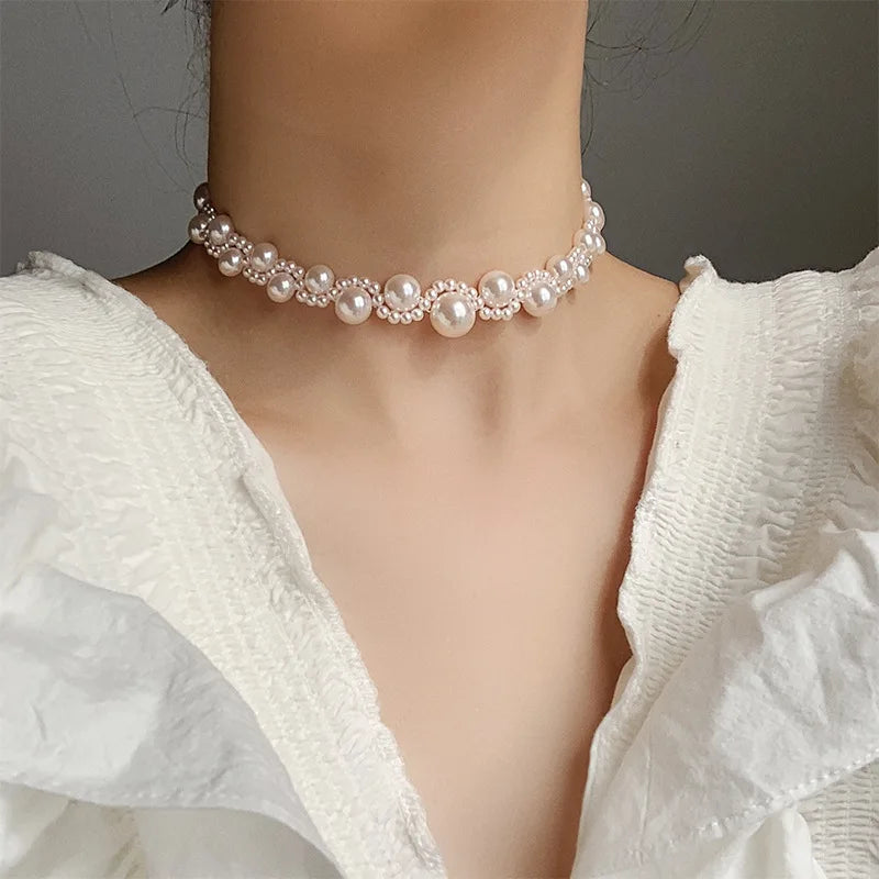 Big Imitation Pearl Necklace Bow Choker Necklace