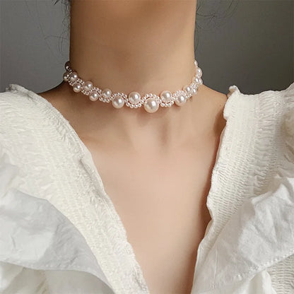 Big Imitation Pearl Necklace Bow Choker Necklace