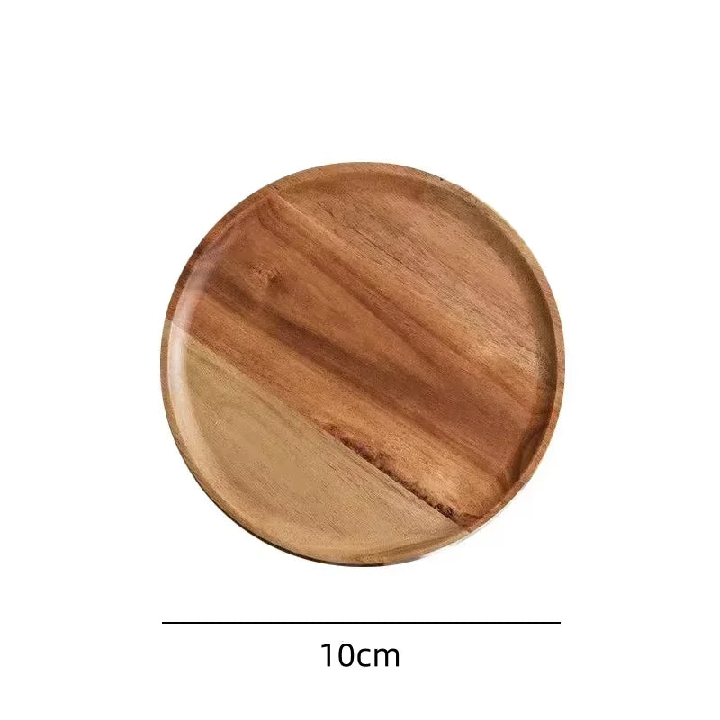 10/15/20/25cm Wooden Round Serving Platter Tray