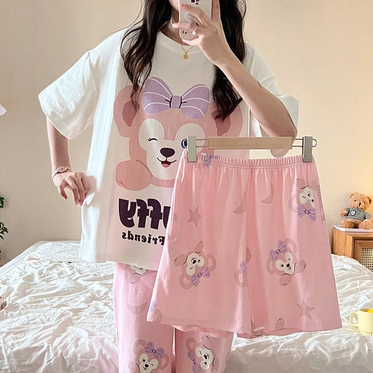 Round Neck Three Piece Pajama Set