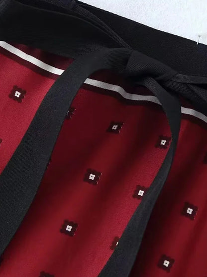 Red Print Straight High Street Waist Lady Elegant Skirt