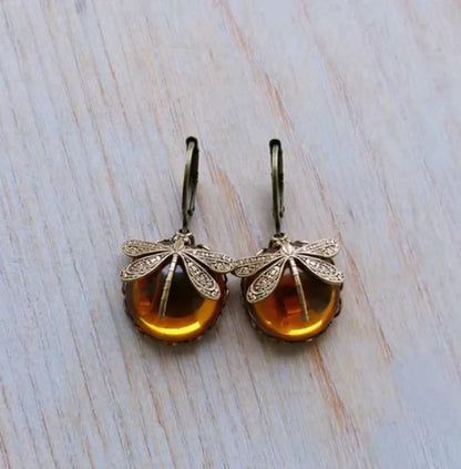 Vintage Bronze Dragonfly Drop Earrings