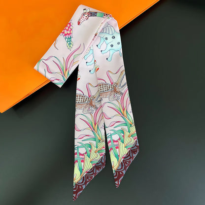 Zebra In Flowers Scarf Luxury Silk Scarf Hair Headband Foulard Skinny Scarves