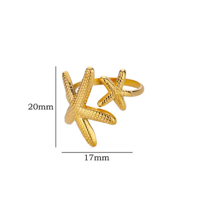 Stainless Steel Starfish Open Rings Gold Geometric Adjustable Ring