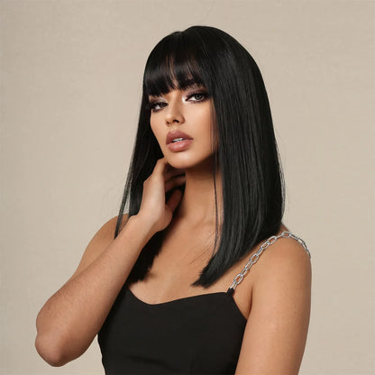 Straight Black Bob Synthetic Wig