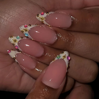 24pcs French Fake Nails Finished Almond Nails Sets