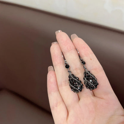 Black Crystal Shiny Rhinestone Water Drop Earring