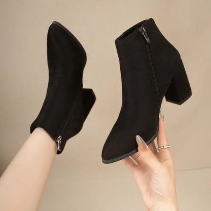 DANA Square Heel Suede High Heels Boots