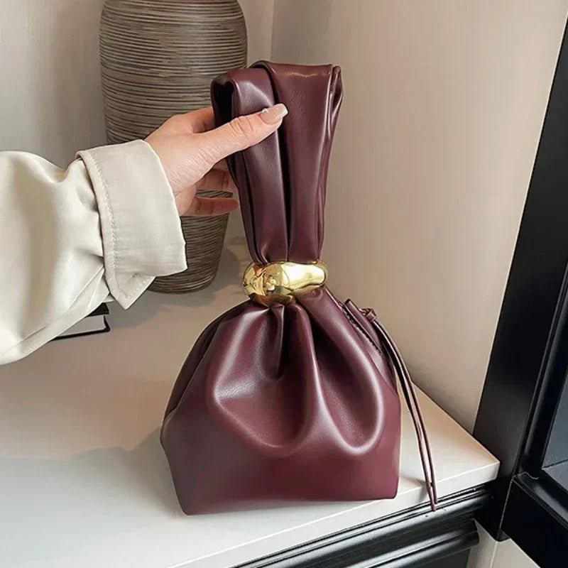 Soft Leather Clutch Luxury Pleated Mini Bucket Pouch Bags