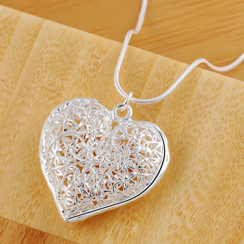 925 Sterling Silver Carved Heart Snake Necklace