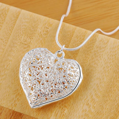 925 Sterling Silver Carved Heart Snake Necklace
