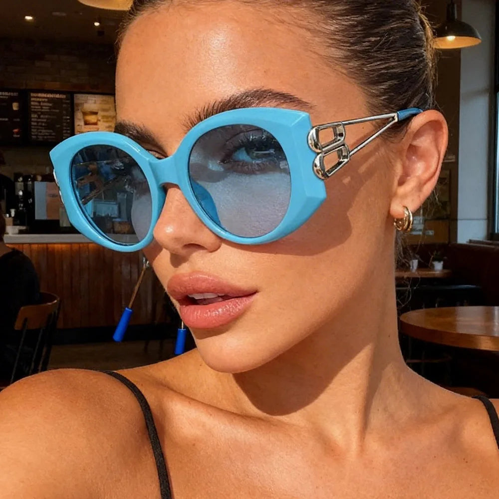 Vintage Oversize Square Hollow Cat Eye Sunglasses