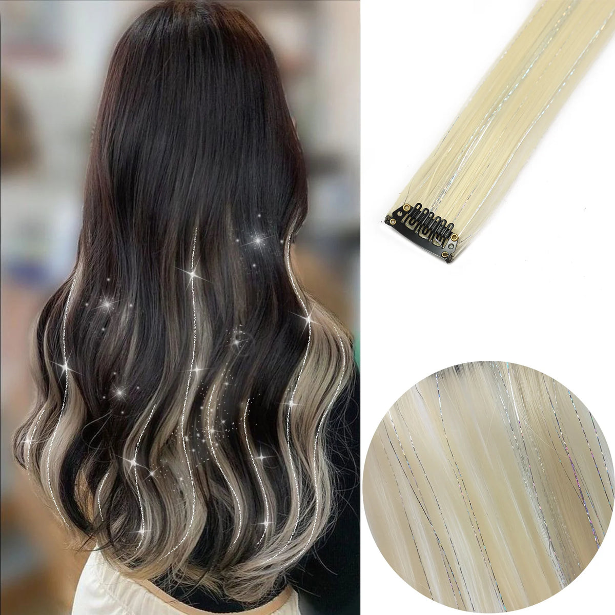 Clip in Hair Extensions 6pcs/pack Colored Party Highlights 22 Inches Multi-colors Straight Hair