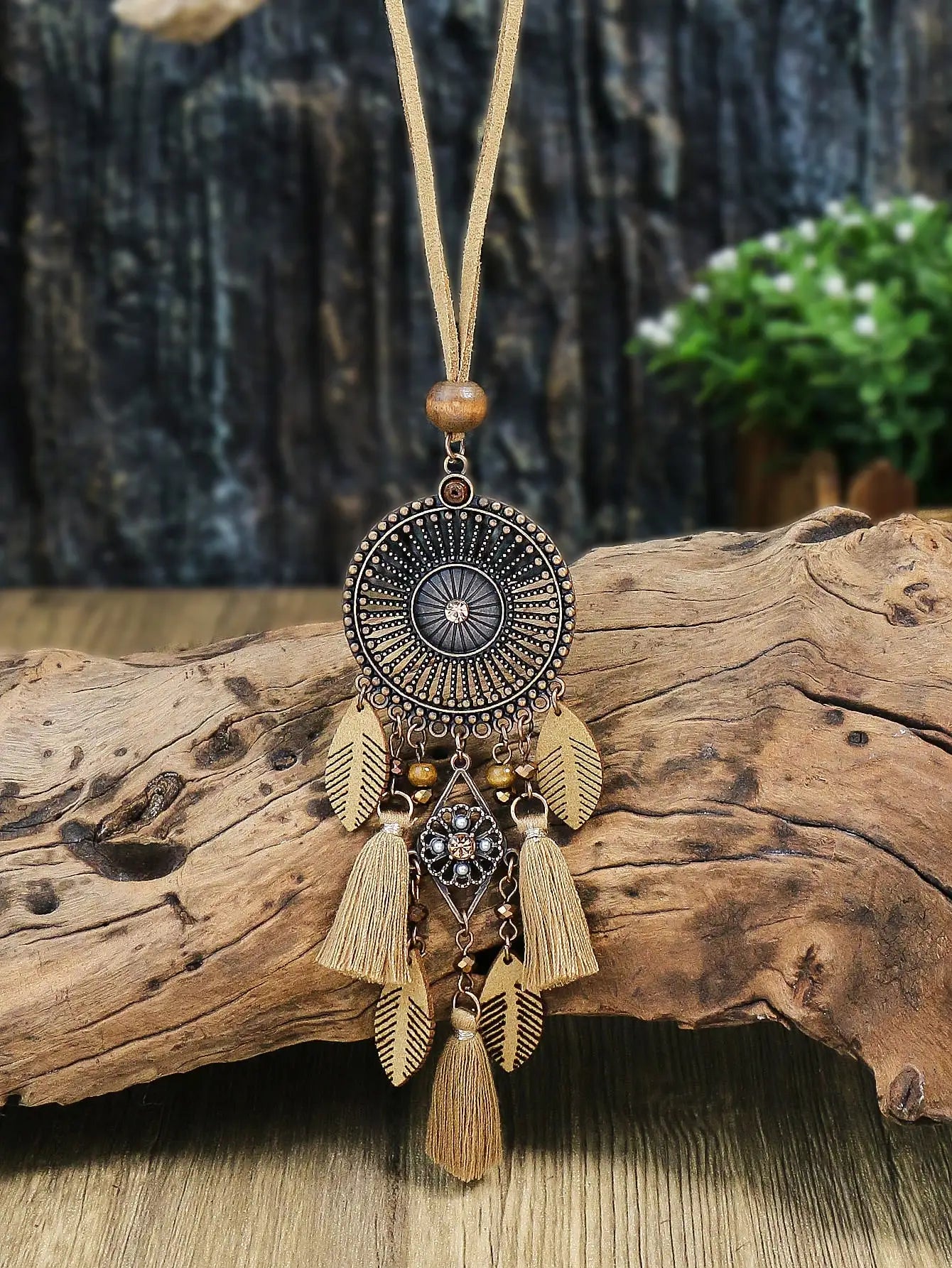 Vintage Ethnic Long Metal Chain Wheel Tassel Necklace