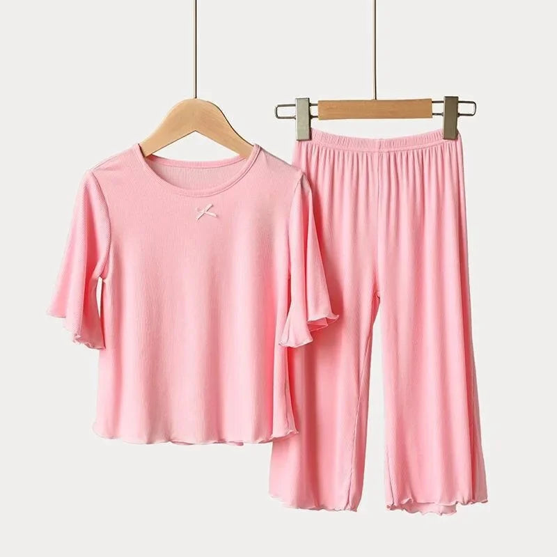 Girls Ice Silk Thin Pajamas Outfit Set