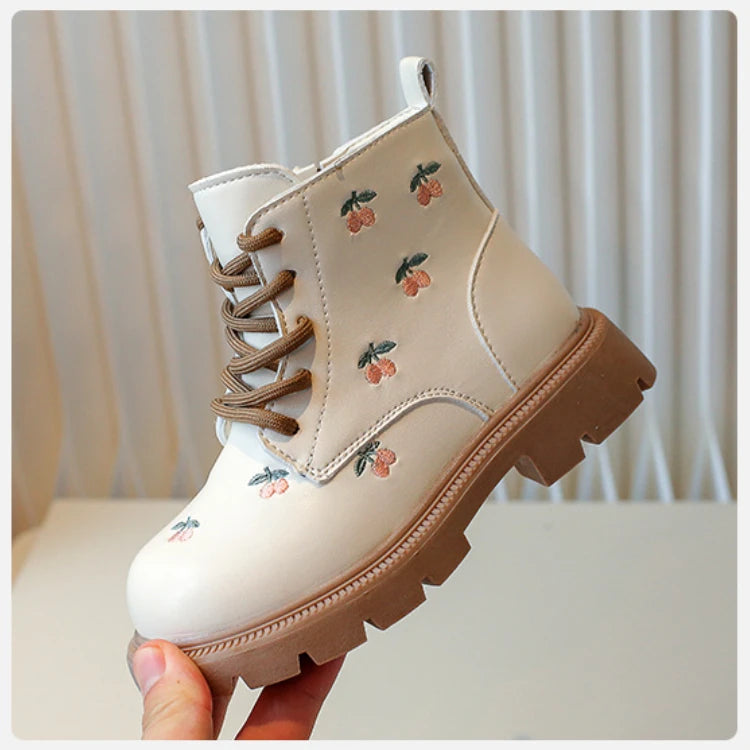 Ankle Sweet Embroider Spring Autumn Leather Boots