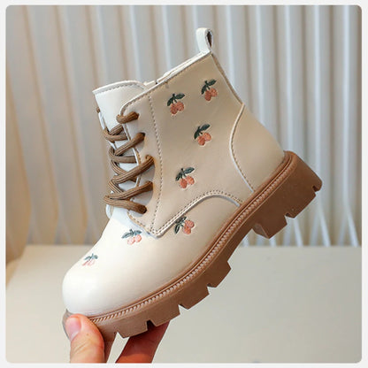 Ankle Sweet Embroider Spring Autumn Leather Boots