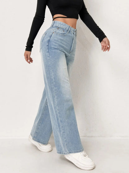 Y2k Light Blue Wide Leg Denim Stretch Free Four Seasons Jeans