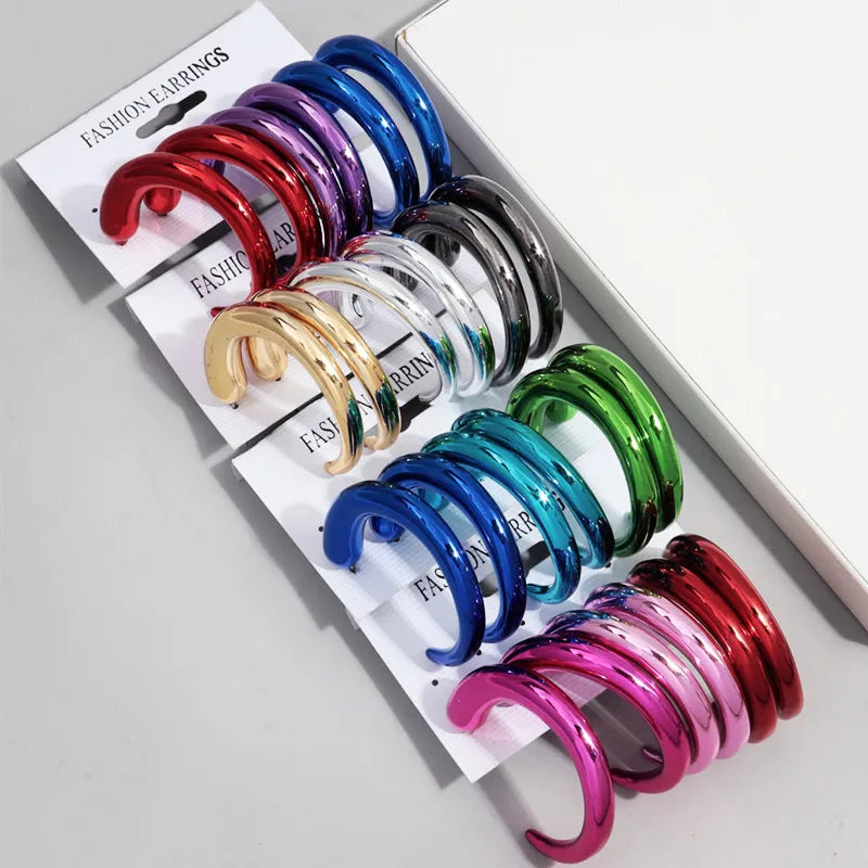 FishSheep Trendy Acrylic Geometric Circle Hoop Earrings Set