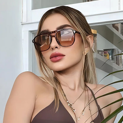 Vintage Square Thick Frame Double Bridges Sunglasses