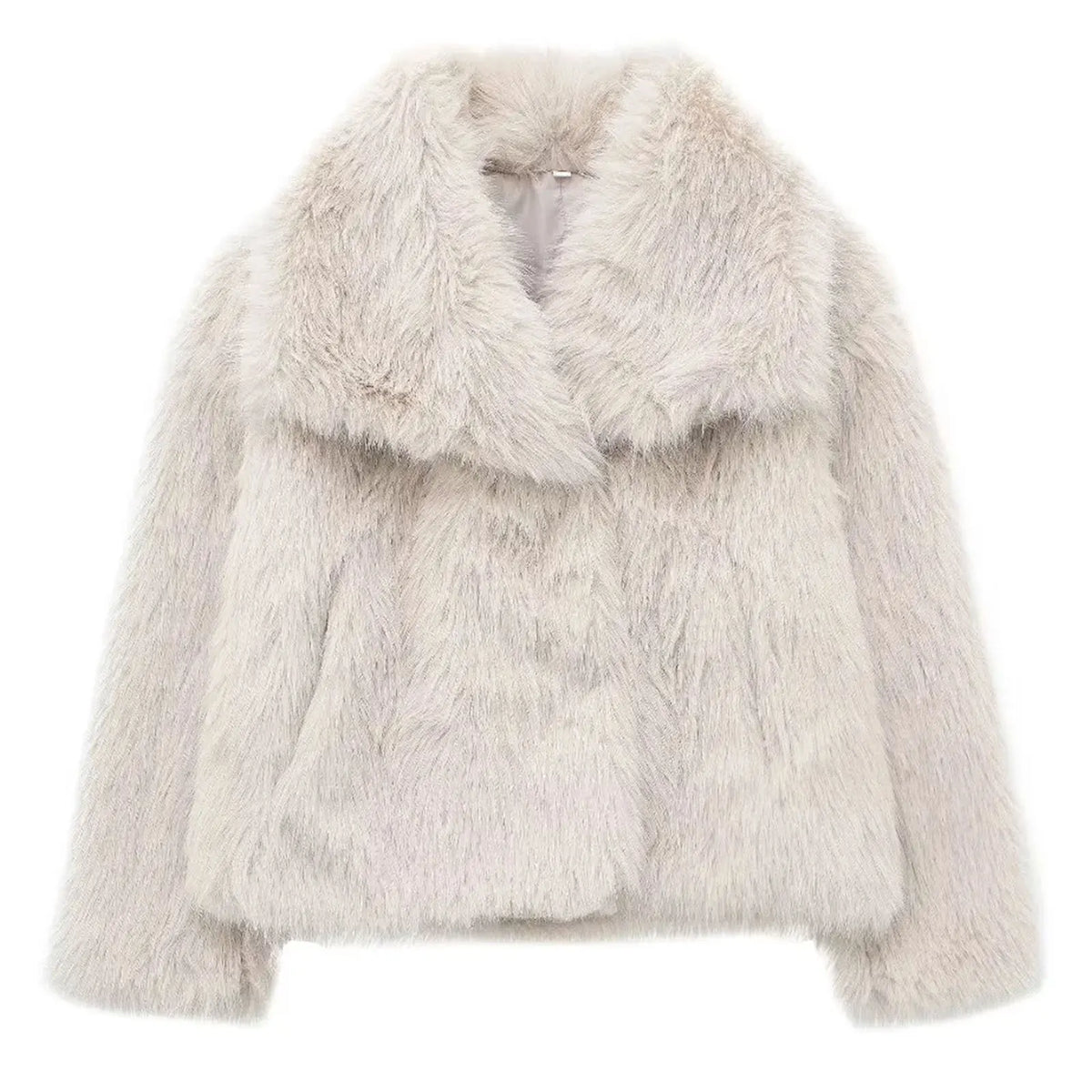 Elegant Faux Fur Warm Fluffy Loose Long Sleeve Lapel Jacket