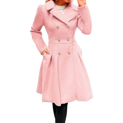 Winter Woolen Trench Coat Skirt Double Breasted Flip Lapel Jacket