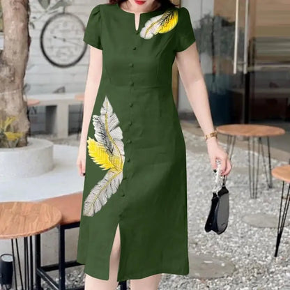 Vestido midi estampado de hojas