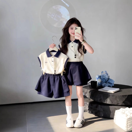 Thin Polo Shirt Shorts Two Piece Set