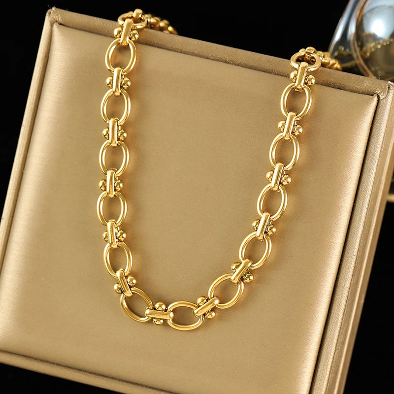316L Stainless Steel Metal Chain 18K Gold Plated Neck Chain Waterproof Necklace