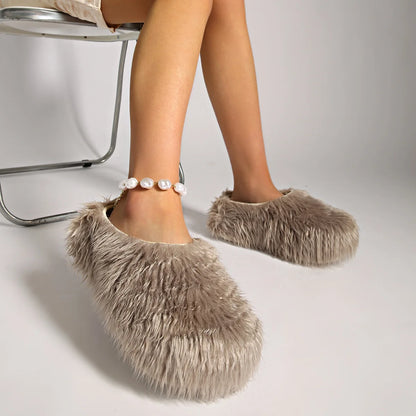 Faux Fur Platform Thick Sole Slippers